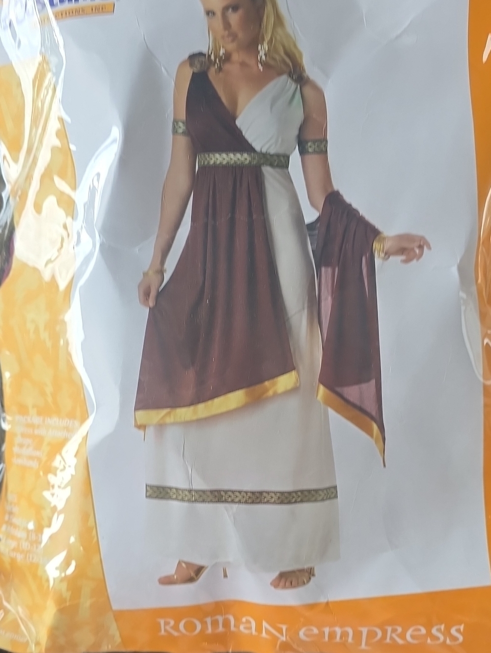 Costume Women's Brown and Cream Wrap Dress For Roman Empress Sz Womens Lg